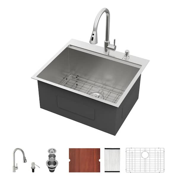 25 in. D x 22 in. W x 12 in. H Drop-In Laundry/Utility Sink Single Bowl 16-Gauge Stainless Steel with Faucet and Drain