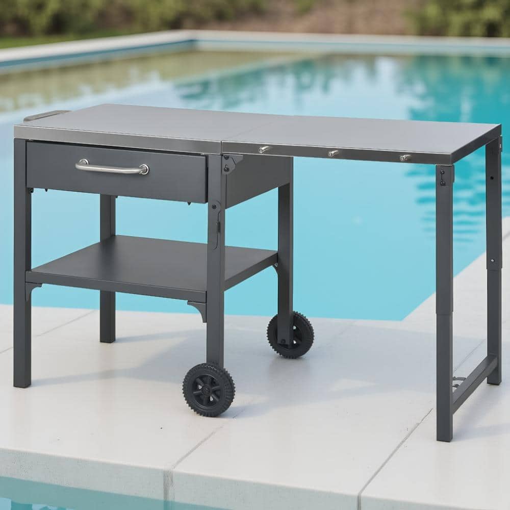 Gray Metal Outdoor Grill Cart with Foldable Top and Storage Space for Patio, Garden, Backyard price history on PriceWatchPro