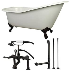 Slipper 62 in. Cast Iron Clawfoot Bathtub in White with Faucet Combo in Oil Rubbed Bronze