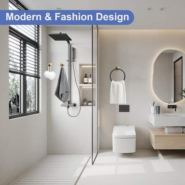 3-Piece Bath Hardware Set with Towel Ring and 2-Piece Towel Hooks and Mounting Hardware Wall Mount Modern in Black Gold