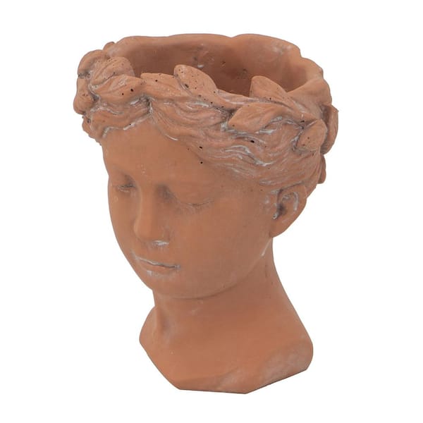 Noble House 6 in. W x 9 in. H Brown Indoor/Outdoor Patio Greek Style Cement Head Planter Ceramic Decorative Pot