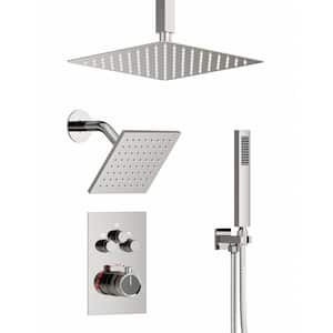 Thermostatic 7-Spray Ceiling Mount Dual Shower Head Fixed and Handheld Shower Head in Rose Gold (Valve Included)