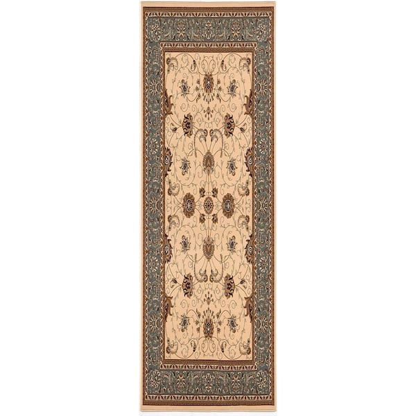 Majestic Beige Blue, Traditional 2 ft. x 17 ft. Persian Indoor Runner Rug