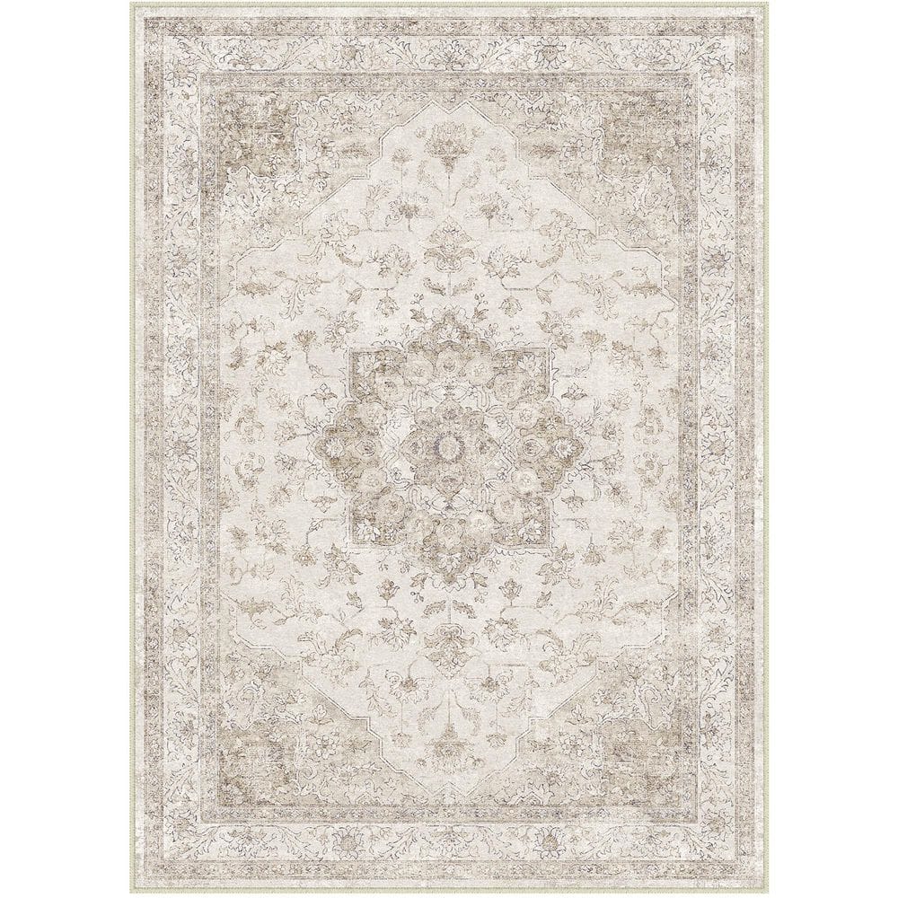 Baykal Taupe 3 ft. x 5 ft. Vintage Washable Medallion Distressed Area Rug price history on PriceWatchPro