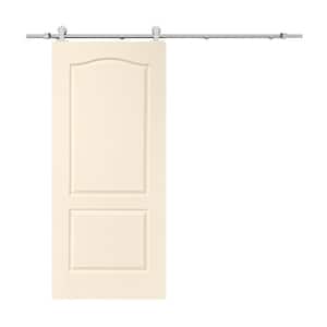 36 in. x 80 in. Beige Stained Composite MDF 2 Panel Arch Top Interior Sliding Barn Door with Hardware Kit