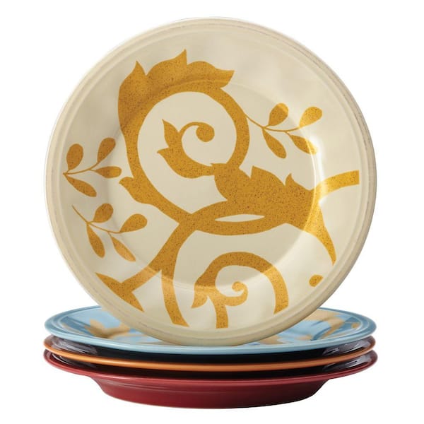 Rachael Ray Dinnerware Gold Scroll 4-Piece Salad Plate Set in Assorted