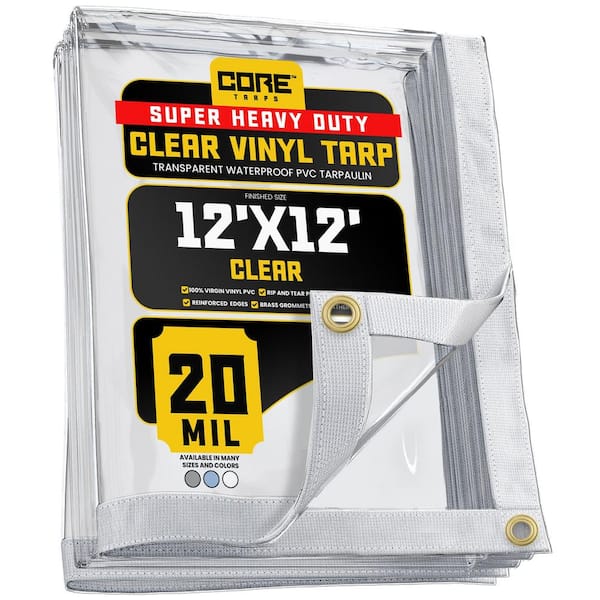 12 ft. x 12 ft. Clear Extreme Heavy Duty 20 mil Vinyl Plastic Tarp, Waterproof, UV Protection, with Metal Grommets