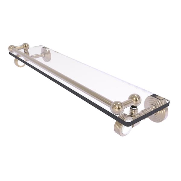 Allied Brass Pacific Grove 22 in. W 3.5 in. H x 5.5 in. D Glass Rectangular Shelf in Antique Pewter with Groovy Accents