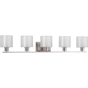 Invite Collection 41-1/2 in. 5-Light Brushed Nickel White Shade New Traditional Bathroom Vanity Light