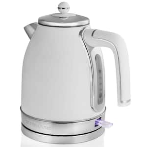 7.2-Cup White Stainless Steel Electric Kettle with Removable Filter, Boil Dry Protection and Auto Shut Off Features