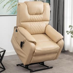 Exclusive Big and Tall Faux Leather Dual Motor Power Lift Recliner Chair with Massage,Heating System - Beige