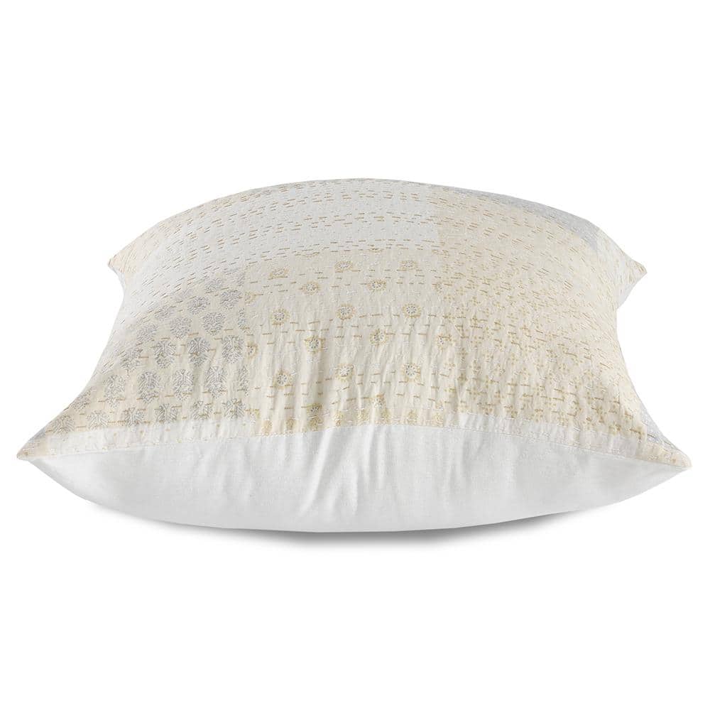 Gray and Cream Patchwork Cotton Silk Throw Pillow