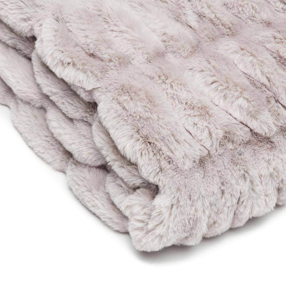 Luxurious Taupe Faux Fur Reversible Throw Blanket, 50" x 65"