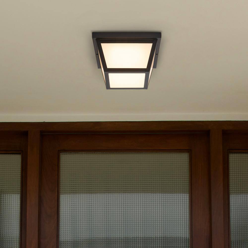 Black Geometric LED Outdoor Ceiling Light with Frosted Glass