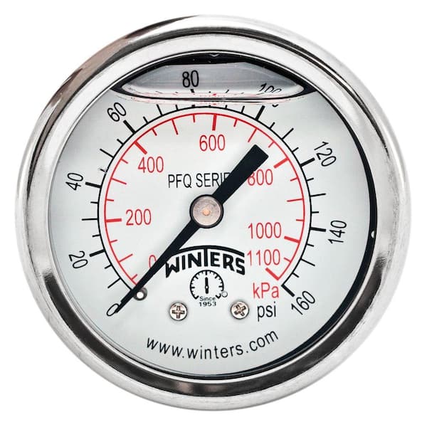 Winters Instruments PFQ Series 2 in. Stainless Steel Liquid Filled Case Pressure Gauge with 1/8 in. NPT CBM and Range of 0-160 psi/kPa