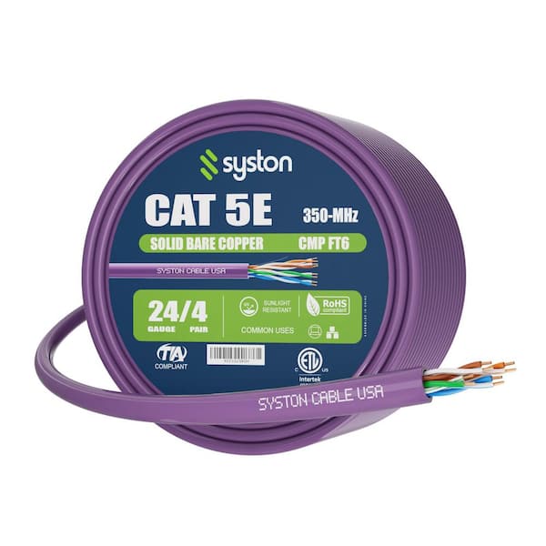 250 ft. Purple Cat 5e CMP 350MHz 24AWG Solid Bare Copper Ethernet Network Wire Bulk No Ends for POE IP Camera Router