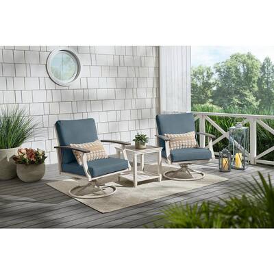 Marina Point White Steel Outdoor Patio Swivel Lounge Chair with Sunbrella Denim Blue Cushions (2-Pack)