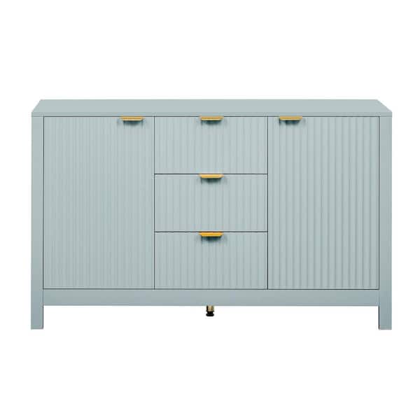 47.2 in. Cyan Kitchen Pantry Cabinet with Wave Design-3 Adjustable Shelves, 3 Drawers & Soft-Close Doors