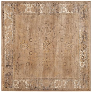 Vintage Taupe 6 ft. x 6 ft. Square Border Distressed Area Rug