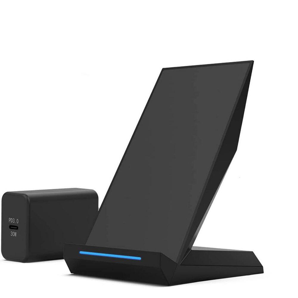 30W Max Wireless Charger, Qi Certified Fast Charging Stand With USB-A Port Compatible in Black price history on PriceWatchPro