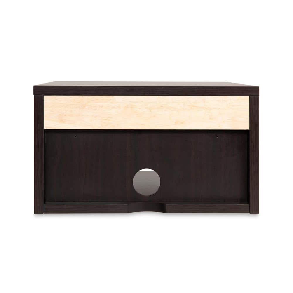 Celerie Black and Light Oak Floating Nightstand with Rattan Drawer