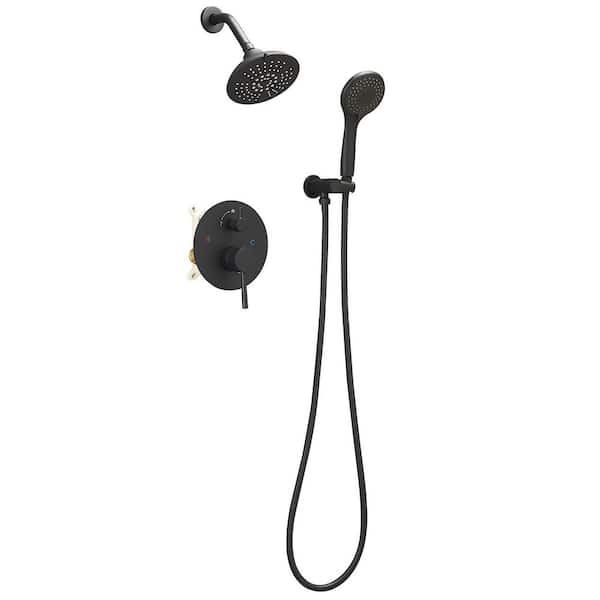 2 Spray Dual Round head Tub and Shower Faucet with shower Handheld in Matte Black Valve Included