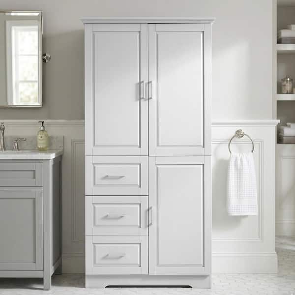 33 in. W x 20 in. D x 62 in. H White Freestanding Linen Cabinet
