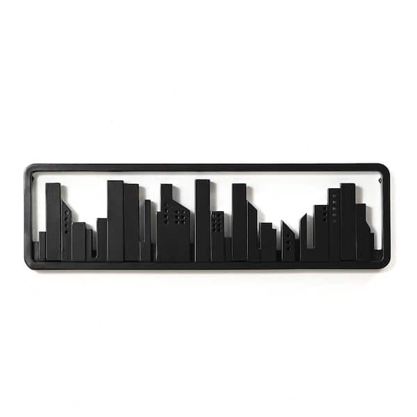 LuxenHome Black Wood 4-Hook Urban Wall-Mounted Coat and Towel Rack
