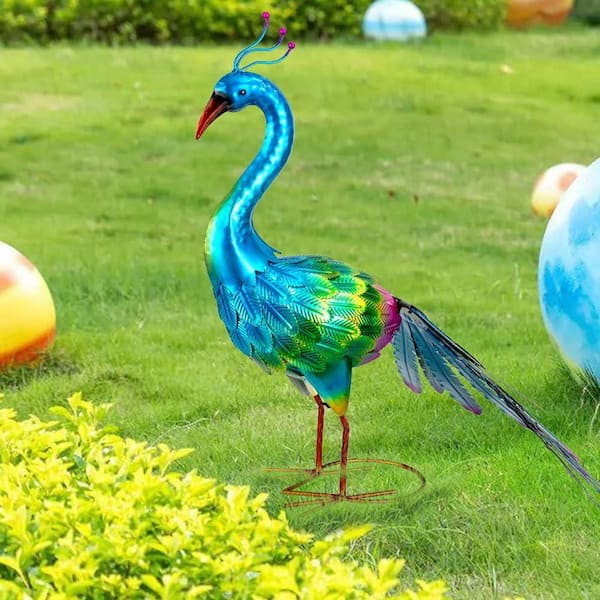 Peacock Outdoor Statues Metal Peacock Tail Spread Garden Statues
