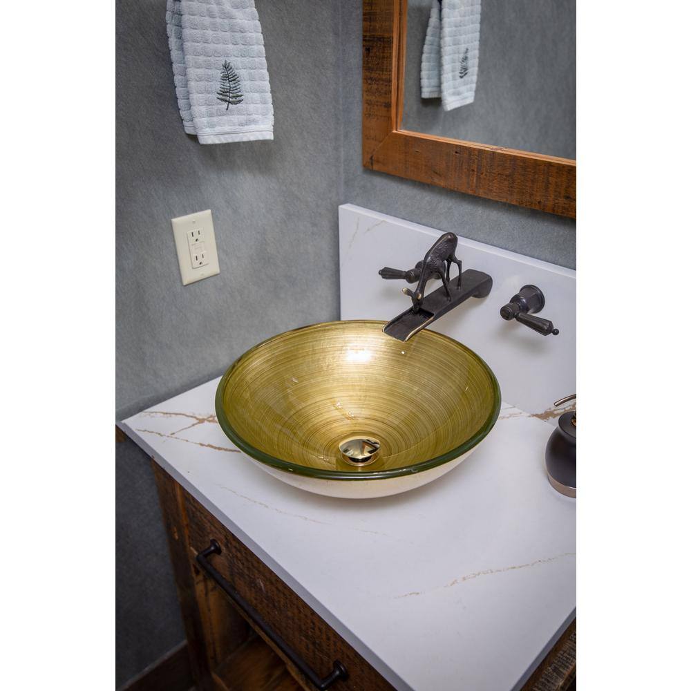 Khaki Tempered Glass Round Above-Counter Bathroom Sink