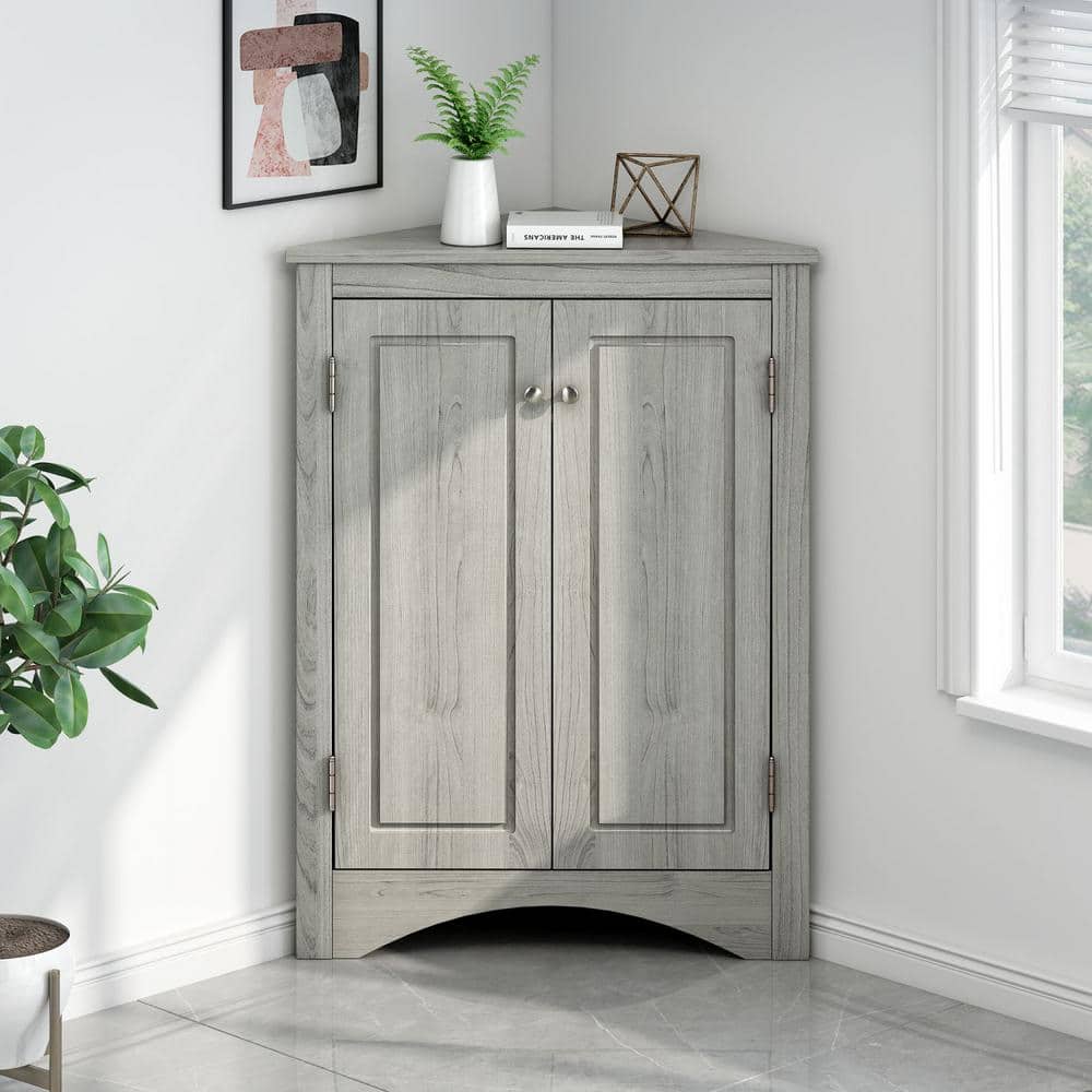 17.2 in. W x 17.2 in. D x 31.5 in. H Gray MDF Board Freestanding Corner Lin