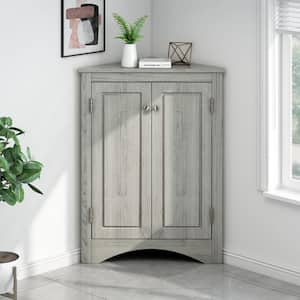 17.2 in. W x 17.2 in. D x 31.5 in. H Gray MDF Board Freestanding Corner Linen Cabinet with Adjustable Shelves in Oak