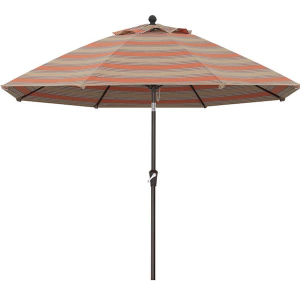 9 ft. Steel Market Push Tilt Outdoor Patio Umbrella, with 5-Year-Non-Fading Olefin Fabric in Coffee and Orange Stripe