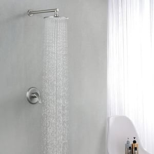 Pomelo 1-Spray Patterns 9 in. Wall Mounted Fixed Shower Heads with Single Handle and Valve in Brushed Nickel