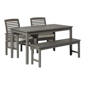 Grey Wash 4-Piece Simple Wood Outdoor Dining Set with Cream Cushions