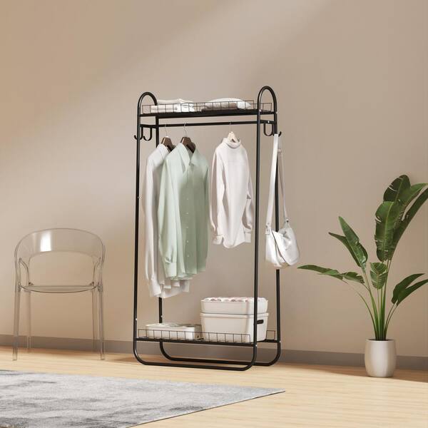 URTR Black Garment Coat Rack Freestanding Hanger Double Rods 2