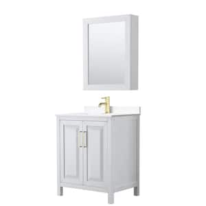 Daria 30 in. W x 22 in. D x 35.75 in. H Single Sink Bath Vanity in White with White Cult. Marble Top and MedCab Mirror