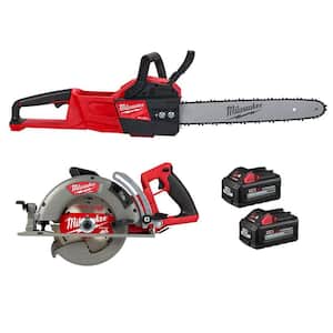 M18 FUEL 16 in. 18V Brushless Battery Electric Chainsaw w/7-1/4 in. Rear Handle Circular Saw, Two 6Ah Batteries