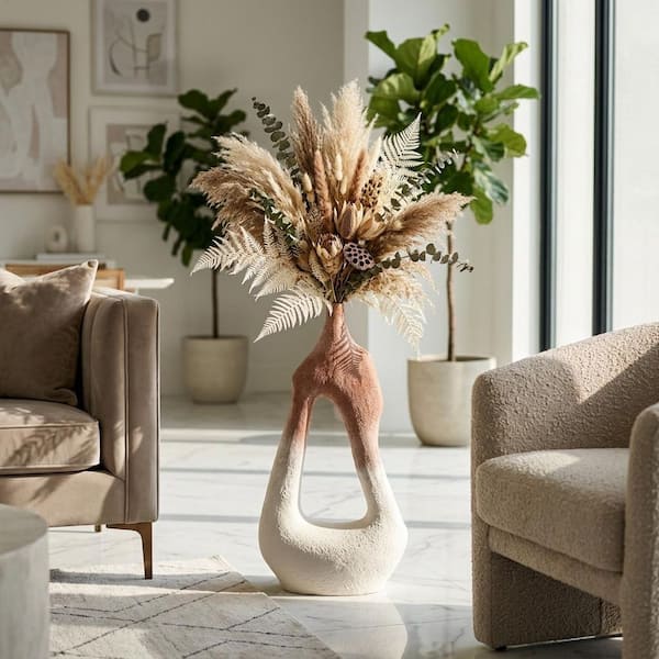 36 in. Ivory Terra Cotta Curvy Open Cut-Out Decorative Vase