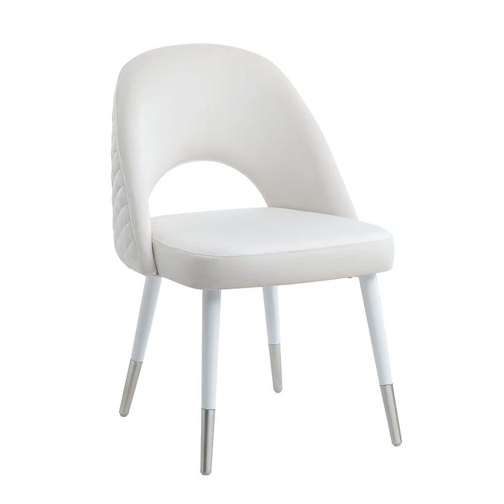 Acme Furniture Zemirah White Velvet and White Gloss Finish Leather Side Chair Set of 2 with No Additional Features, White Velvet & White Gloss Finish