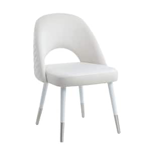 Zemirah White Velvet and White Gloss Finish Leather Side Chair Set of 2 with No Additional Features