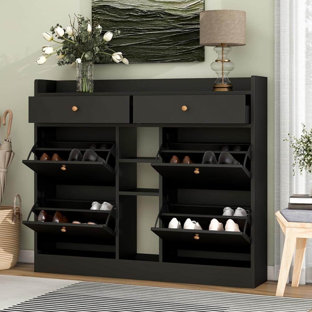 50.7 in. W x 9.4 in. D x 42.5 in. H Black Wood Linen Cabinet with Flip Draw