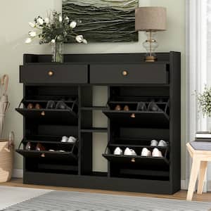 50.7 in. W x 9.4 in. D x 42.5 in. H Black Wood Linen Cabinet with Flip Drawers and Adjustable Shelf