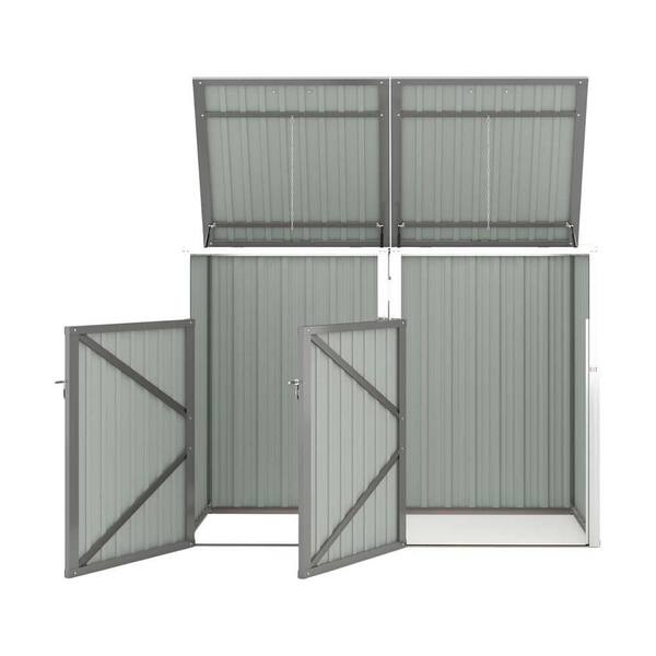 5.3 ft. W x 2.6 ft. D Metal Shed(14.17 sq. ft. )2 Trash Cans Metal Outdoor Storage, Garbage Bin Storage Shed for Garden