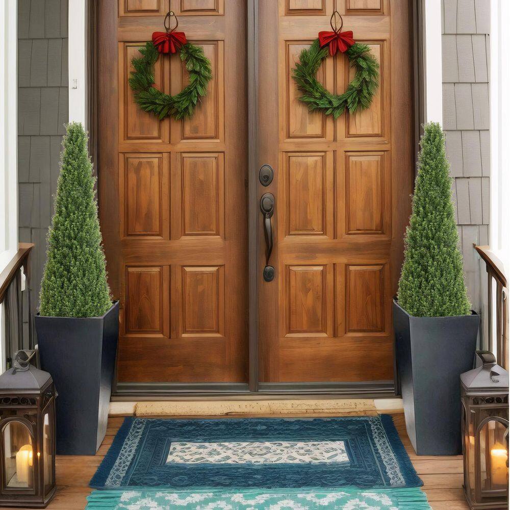 3.93 ft. Set of 2 Artificial Boxwood Topiary Tree Bonsai-Indoor/Outdoor Fake Potted Plants in Plastic Pots, Green Decor