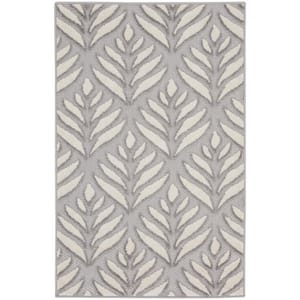 Aloha Grey doormat 3 ft. x 4 ft. Tropical Palm Leaf Contemporary Indoor/Outdoor Kitchen Area Rug