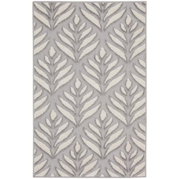Nourison Aloha Grey doormat 3 ft. x 4 ft. Tropical Palm Leaf Contemporary Indoor/Outdoor Kitchen Area Rug