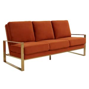 Jefferson 77.1 in. Square Arm Velvet Contemporary Modern Rectangle Sofa in Orange