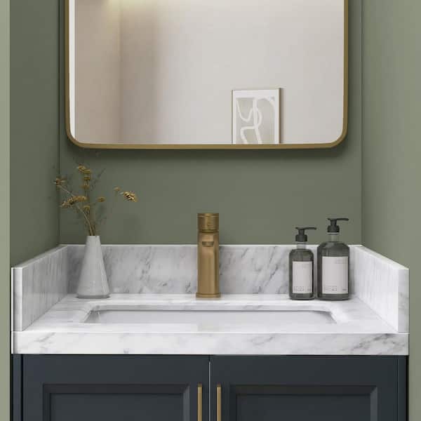 Getpro 24 in. W x 4 in. H Marble Vanity Backsplash in White