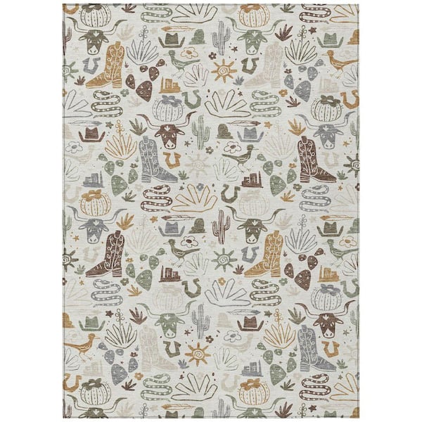 Chantille Machine Washable Indoor/Outdoor Abstract ACN2512 Ivory 3 ft. x 5 ft. Area Rug